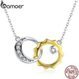 👉 Hanger zilver vrouwen BAMOER Fashion 925 Sterling Silver Sun & Moon Love Story Women Necklaces Pendants Adjustable Jewelry BSN039