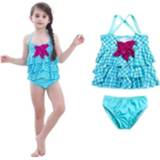 👉 Bikini blauw baby's meisjes Baby meisje zeemeermin Ruffle Floral Beach zwemkleding ingesteld Size:90(blue)