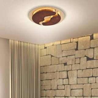👉 Bruin roestbruin staal warmwit b Paul Neuhaus LED-plafondlicht Nevis, rond, Ø 50 cm, bruin-goud