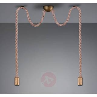 👉 Hang lamp a++ Trio Leuchten oud-messing metaal Hanglamp Rope met decoratieve kabel, 2-lamp