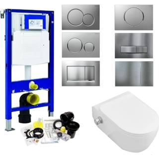 👉 Toiletset verschillende kleuren keramiek rond Geberit UP320 Set51 Wandcloset Sanilux Easy Flush Slim met Bidet Sigma Drukplaat 8719304463795