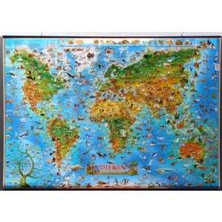 👉 Wereldkaart | Dieren Geplastificeerd 137 x 97 cm