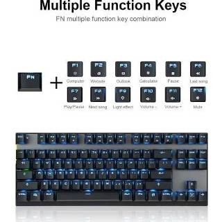 👉 Switch blauw zwart aluminium alloy Motospeed Wired / Wireless Dual Mode 87 Keys Blue Mechanical Keyboard 2.4G Backlit Gaming Built-in Rechargeable Battery Panel for Desktop/Laptop (Black)