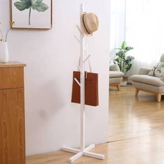 👉 Wit houten Creatieve boom-vormige massief vloer trijp kapstokkleed kleding opknoping Rack grootte: 165x50x5cm (wit) 6922828533628