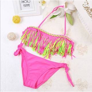 👉 Kwast roze l meisjes 2 stuks Tri-Color kwastje Split bikini badpak voor maat: (roze)