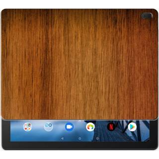 👉 Tablethoes hout Lenovo Tab E10 Uniek Tablethoesje Donker 8720091152793