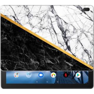 👉 Tablethoes wit zwart Lenovo Tab E10 Uniek Tablethoesje Marble White Black 8720091258495