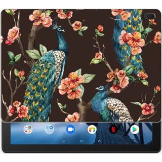 👉 Tablethoes Lenovo Tab E10 Tablethoesje Design Pauw met Bloemen 8720091310872