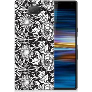 👉 Zwart Sony Xperia 10 Uniek TPU Hoesje Black Flowers 8720091583481