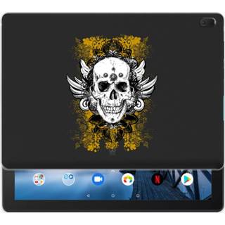 👉 Tablethoes goud Lenovo Tab E10 Tablethoesje Design Skull Gold 8720091607156