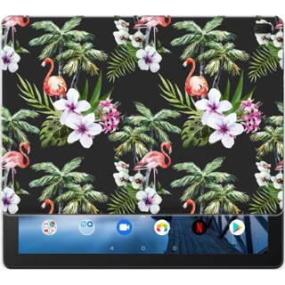 👉 Tablethoes Lenovo Tab E10 Tablethoesje Design Flamingo Palms 8720091868168