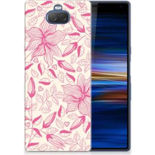 👉 Roze Sony Xperia 10 Plus Uniek TPU Hoesje Pink Flowers 8720091478688