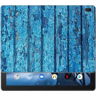 👉 Tablethoes blauw Lenovo Tab E10 Uniek Tablethoesje Wood Blue 8720091486959