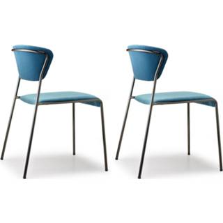 👉 Stoel fluweel belgi stoelen active blauw zwart beige SCAB Lisa - Set Van 2 Lichtblauw Hoogglans Metalen Frame