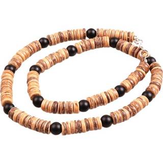 👉 Kralenketting bruin zwart houten mannen Memphis kralen ketting met 60cm