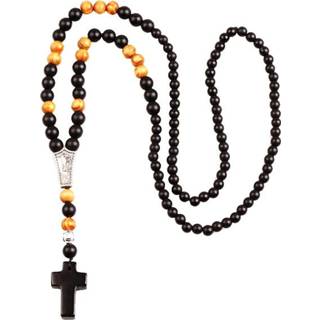 👉 Agaat kraal zwarte mannen bruin kralen ketting met Kruis