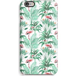 👉 Zwart Volledig Geprint iPhone 6 / 6S Hoesje (Glossy) - Flamingo bladeren 7435138396375
