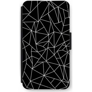 👉 Flip hoesje wit zwart Samsung J7 (2016) - Geometrische lijnen 7435138770755