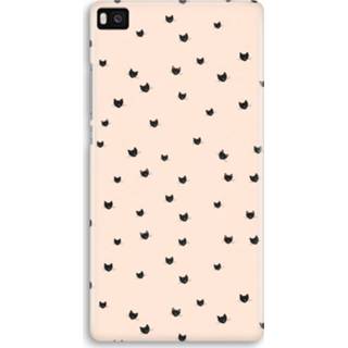 👉 Zwart Huawei Ascend P8 Volledig Geprint Hoesje (Hard) - Kleine kattenkopjes 7435138861859