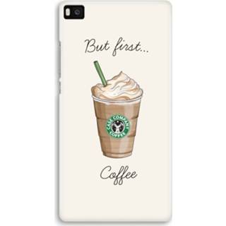 Zwart Huawei Ascend P8 Volledig Geprint Hoesje (Hard) - But first coffee 7435138863839