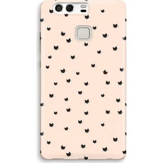 👉 Zwart Huawei P9 Volledig Geprint Hoesje (Hard) - Kleine kattenkopjes 7435138866854