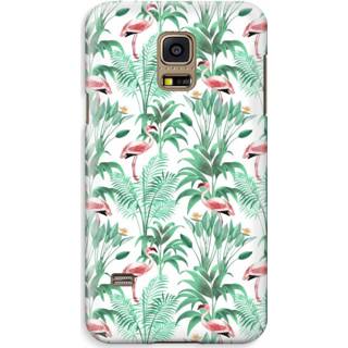 👉 Zwart Samsung Galaxy S5 Mini Volledig Geprint Hoesje (Hard) - Flamingo bladeren 7435138876877