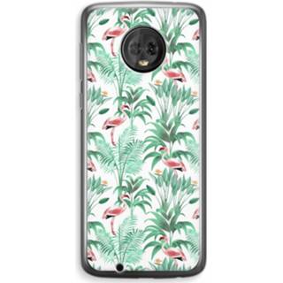 👉 Transparant Motorola Moto G6 Plus Hoesje (Soft) - Flamingo bladeren 7435138962921