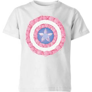 👉 Marvel  Captain America Flower Shield Kids' T-Shirt - White - 7-8 Years - Wit