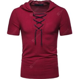👉 Hoodie Red Wine Men Hoodies T-Shirt Fashion Casual Shoelaces Short Sleeves