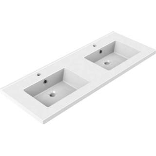 👉 Wastafel wit glans porselein rechthoekig glanzend zonder waste tobi midden Dubbel Allibert 120,5x46,2x3,5 cm met Kraangaten en Overloop 3588560309612