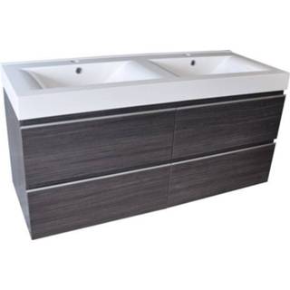 👉 Grijs Badkamermeubelset Wiesbaden Sigid 120x46x58 cm Gefineerd Houtnerf (2 kraangaten, 4 lades) 8719304463290
