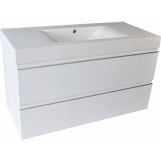 👉 Wit MDF glans Badkamermeubelset Wiesbaden Sigid 100x46x58 cm Hoogglans (1 kraangat, 2 lades) 8719304463306