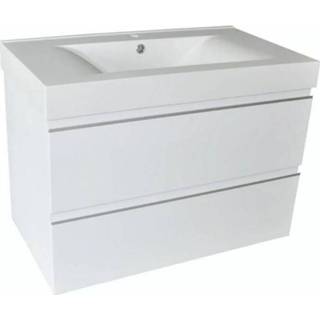 👉 Wit MDF glans Badkamermeubelset Wiesbaden Sigid 80x46x58 cm Hoogglans (1 kraangat, 2 lades) 8719304455974