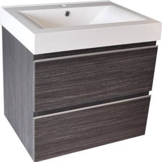 👉 Grijs Badkamermeubelset Wiesbaden Sigid 60x46x58 cm Gefineerd Houtnerf (1 kraangat, 2 lades) 8719304456001