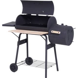 👉 Schoorsteen zwart active Outsunny BBQ-houtskoolgrillwagen Smoker met 124 x 53 108 cm 4250871272525