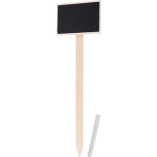 👉 Krijtbord active zwart hout 2x Plantenstekers krijtbordjes/schoolbordjes op stokje 34 cm