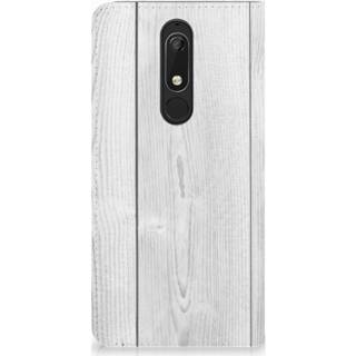 Portemonnee wit Nokia 5.1 (2018) Book Wallet Case White Wood 8720091223189