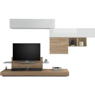 👉 Wit eiken spaanplaat TV-wandmeubel set Mistro in hoogglans met