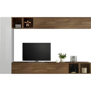 👉 Wit spaanplaat glans TV-wandmeubel set Sultan in hoogglans met walnoot