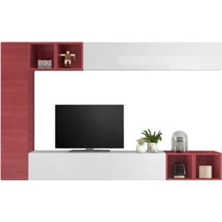 👉 Wit rood spaanplaat glans TV-wandmeubel set Sultan in hoogglans met