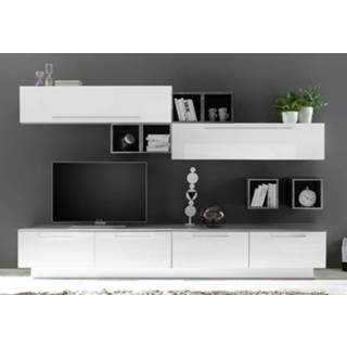👉 Wit grijs spaanplaat TV-wandmeubel set Fleur in hoogglans met beton