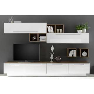 👉 Wit eiken spaanplaat TV-wandmeubel set Fleur in hoogglans met