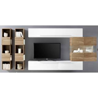 👉 Wit eiken spaanplaat TV-wandmeubel set Feder in hoogglans met