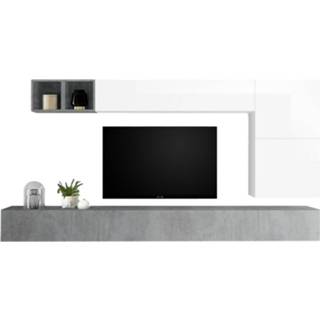 👉 Wit grijs spaanplaat TV-wandmeubel set Dorado in hoogglans met beton
