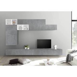👉 Wit grijs spaanplaat TV-wandmeubel set Sako in hoogglans met beton
