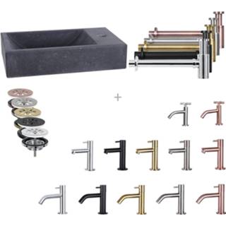 👉 Fonteinset zwart natuursteen Differnz Mix En Match Force 40x22x9 cm Bombai Black (Keuze Uit 5 Kleuren Kranen) 8719304397106