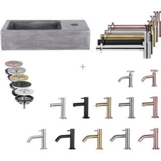 👉 Fonteinset Differnz Mix En Match Ravo 38x18x9 cm Donker Beton (Keuze Uit 5 Kleuren Kranen) 8719304397076