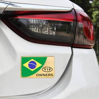 👉 Vlag goud Universele auto Brazilië rechthoek vorm VIP Metal decoratieve sticker (goud) 6922437096163