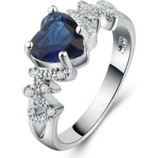 👉 Ringmat blauw zilveren diamanten vrouwen 925 sterling hart patroon ring Ringmaat: 8 (blauw)