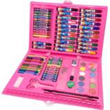 👉 Verfborstel blauw pastel roze kinderen 86 PCS tekenen schilderij kunst set water kleur pen Crayon olie tekening tool (86 stuks roze)